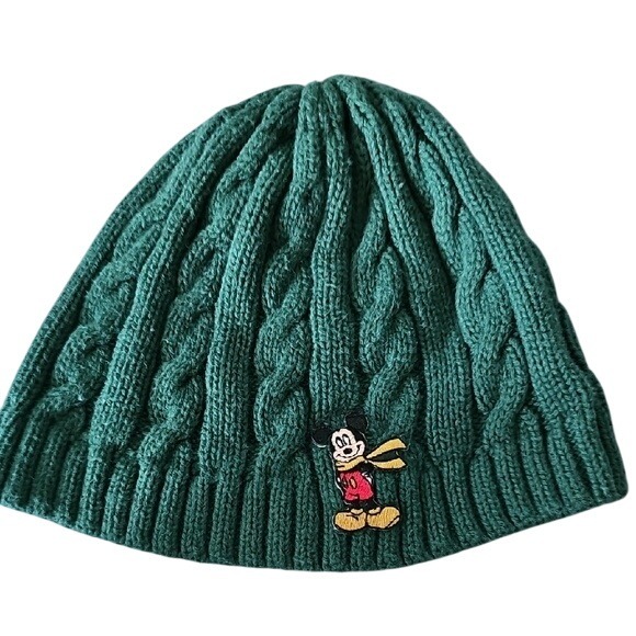 Disney Store Green Cable Knit Scarf with Matching Beanie Mickey Mouse - Picture 2 of 8